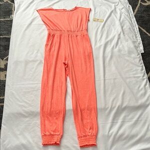 GB girls Pink Strapless Jumpsuit with Tapered Fit